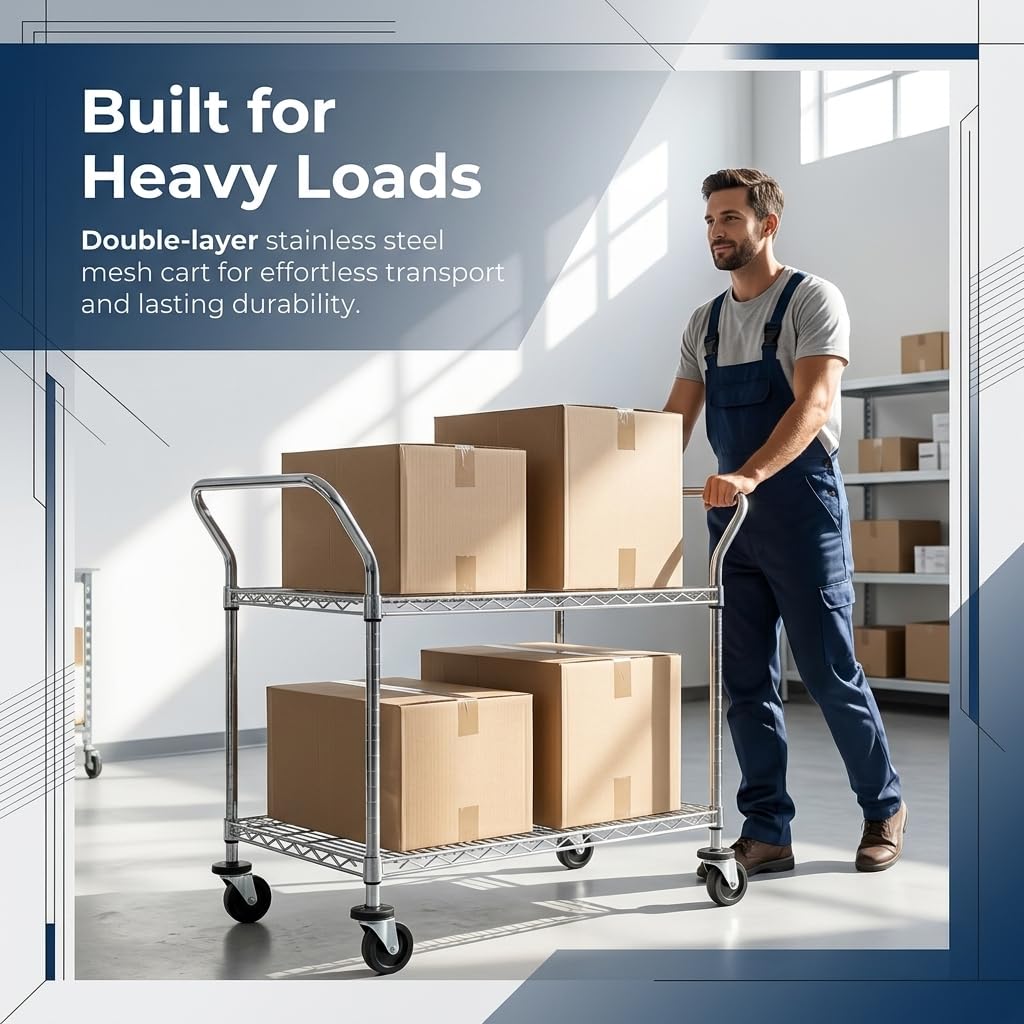 Finnhomy 3-Tier Commercial Grade Rolling Cart, Heavy Duty Utility Cart with Wheels and Handles, Metal Kitchen Carts on Wheels with 500 lbs Capacity, Shelf Size 20" D x 36" W, NSF