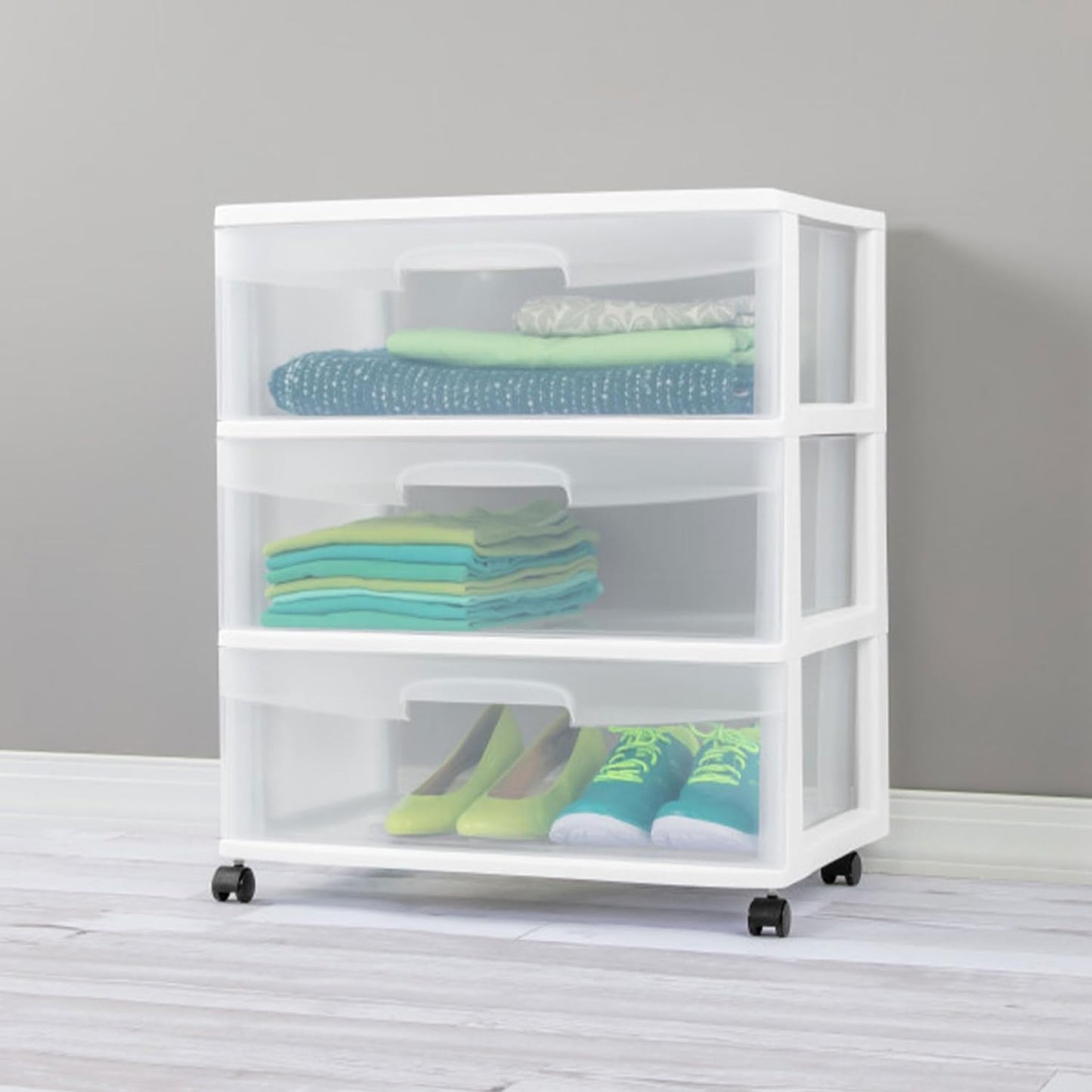 Sterilite 4-Pack Wide 3 Drawer Rolling Storage Cart - Clear Drawers & White Frame for Easy Organization