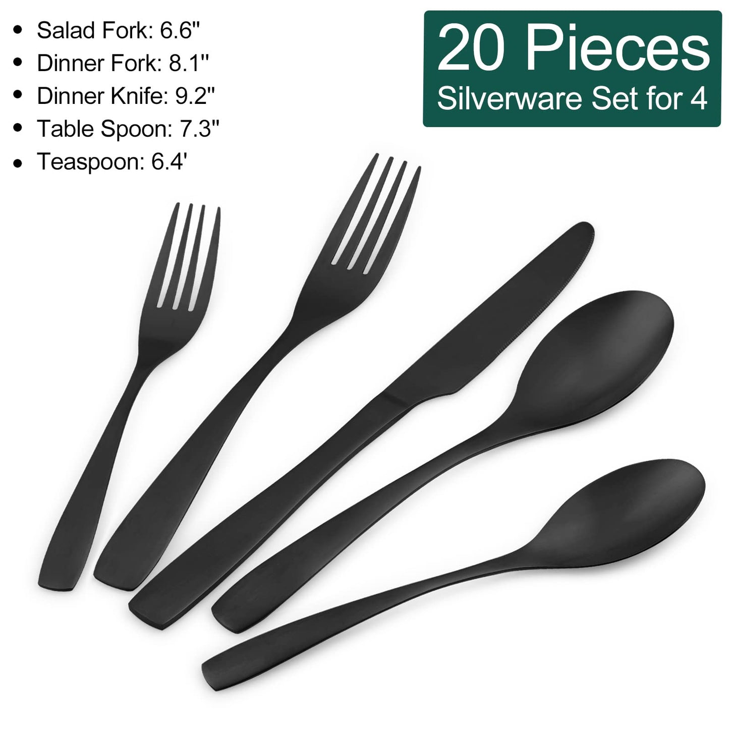 40 Piece Silverware Set, Bettlife Matte Black Silverware Set for 8, Stainless Steel Flatware, Utensil Sets Cutlery Set for New Apartment, Minimalist, Dishwasher Safe
