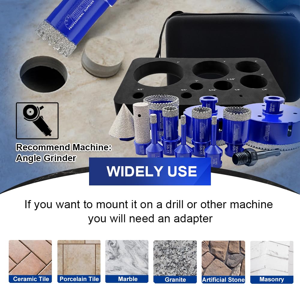 Diamond Core Drill Bits Set 12PCS - DARTOTEK Tile Hole Saw Kit (6/6/8/20/35/50/65/100/20mm/2/SDS/HEX for Porcelain, Ceramic Tile, Granite, Marble, Masonry