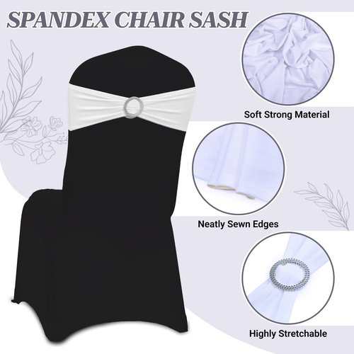 MDS Spandex Chair Sashes - Pack of 125 Universal Elastic Stretch Ties with Buckle Slider - White