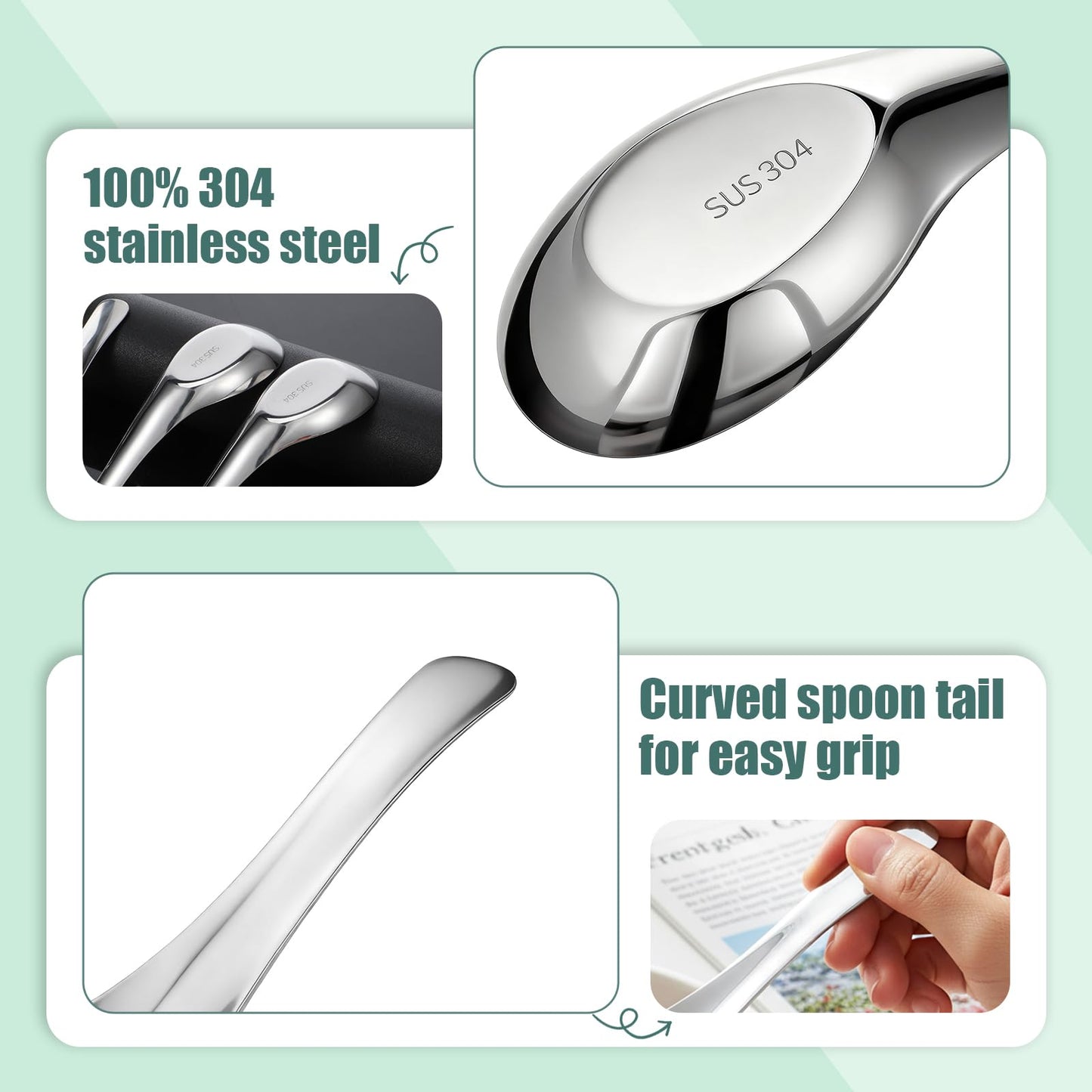 12 Pcs Soup Spoons, Stainless Steel Dinner Spoons, Stainless Steel Chinese Soup Spoon, Mirror Polished Asian Spoon for Bouillon Dessert Cereal Ramen Thai Miso, 1.8 x 6 Inch, Silver