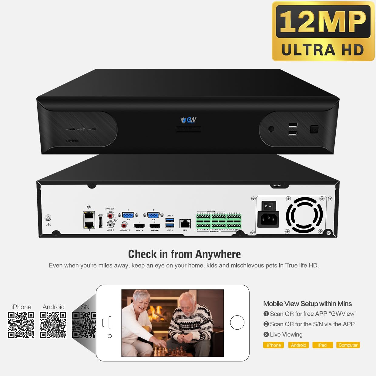 GW Security 64-Channel 4K NVR System with 64 x 4K (8MP) AI Dome Cameras, Face/Human/Vehicle Detection, 100ft Night Vision, Indoor/Outdoor Use, Wired, Compatible with Smartphones, Tablets, PCs