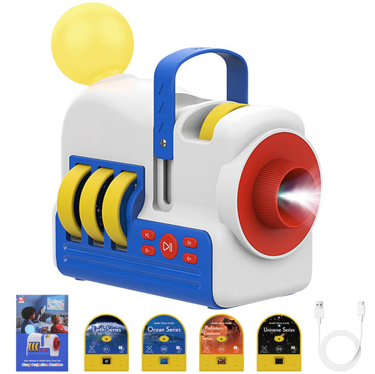 Humzo Story Projection Machine with 4 Story Cards, Built-in Audio Player, 9 Sleep Sounds & Gradient Night Light, Gift Toy for Toddlers and Kids (Boys & Girls) Age 3+, Battery or USB Powered