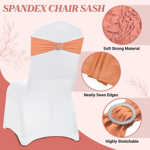 MDS Spandex Chair Sashes - Premium Stretch Bow Covers with Buckle Slider | Universal Fit for Weddings & Events - Peach (Pack of 50)