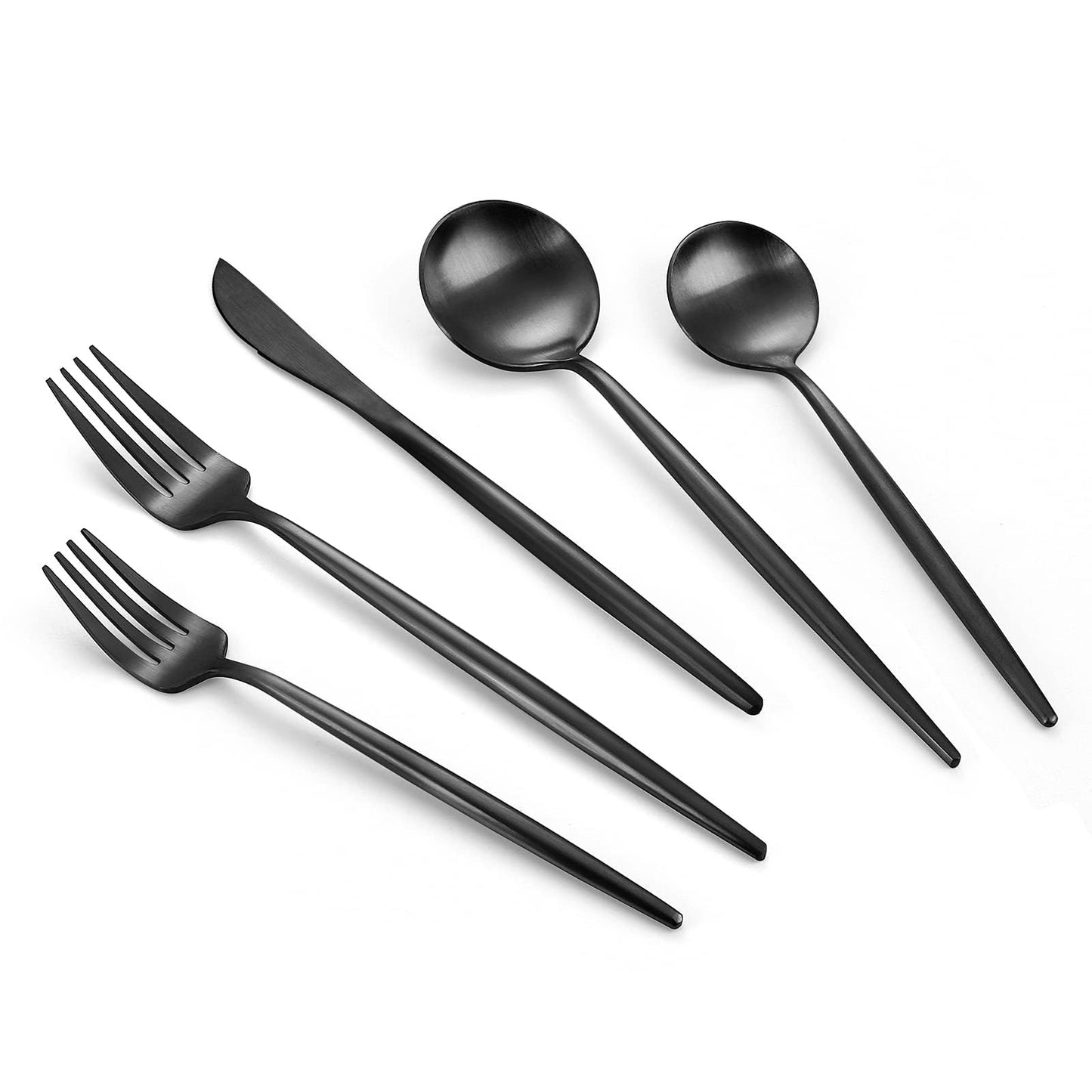 VANVRO Matte Black Silverware Set, 40-Piece Stainless Steel Flatware Set, Tableware Cutlery Set Service for 8, Satin Finish Utensils Set, Knife Fork Spoon Set for Home and Restaurant, Dishwasher Safe