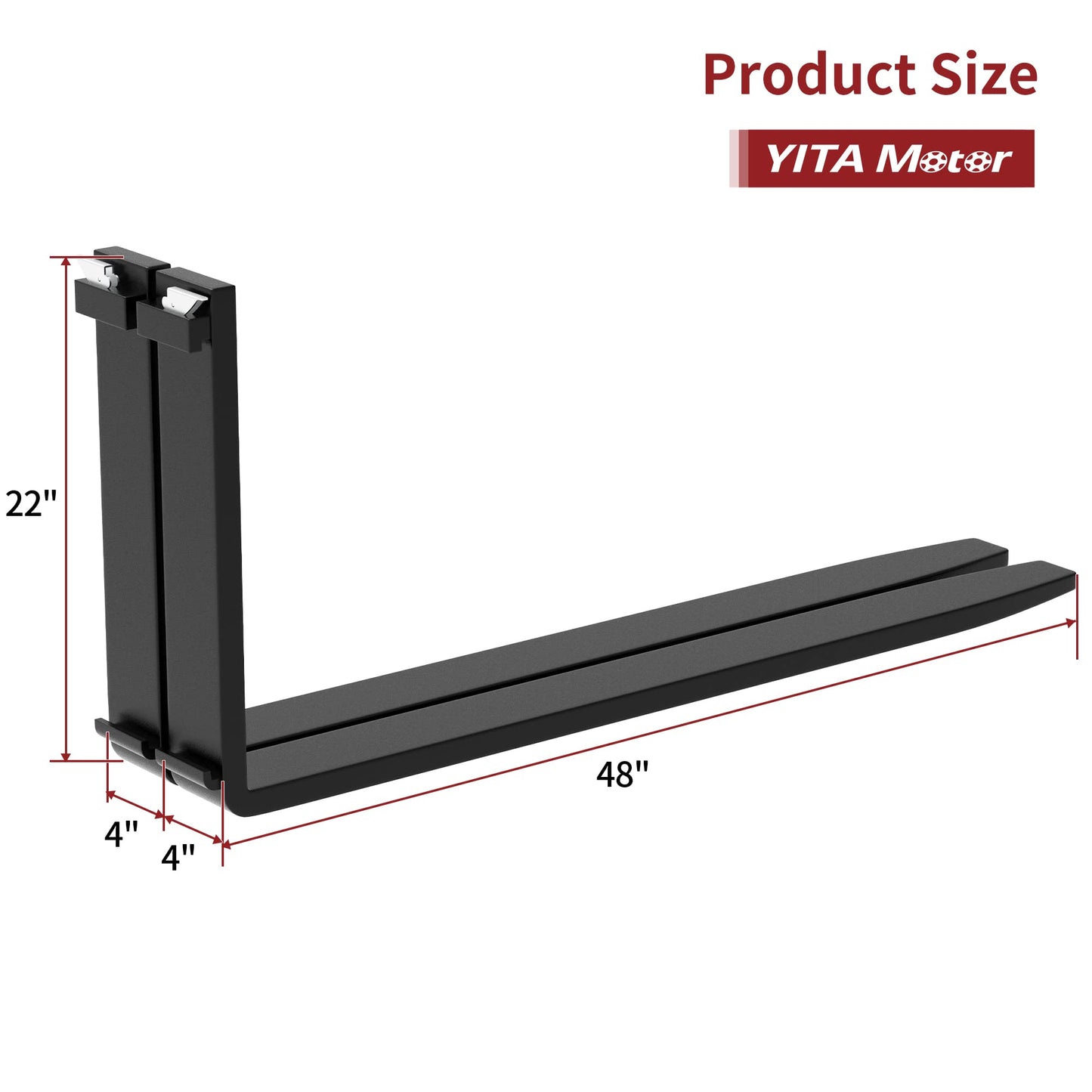 YITAMOTOR 45" Pallet Forks Frame Attachment with 48" Pallet Forks Forklift Blades, 4000 lbs Capacity with 3 Spear Sleeves for Kubota Bobcat Skid Steer Loaders Tractors