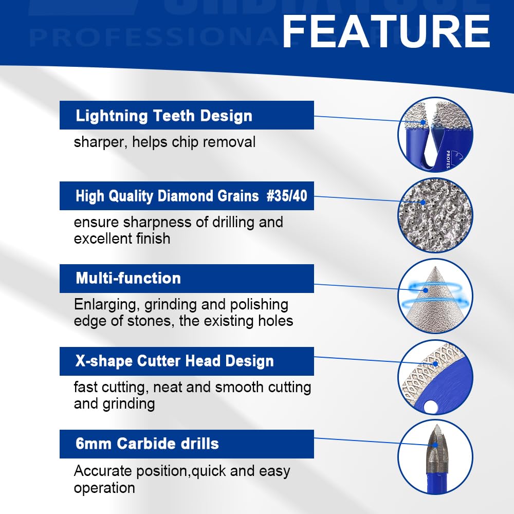 SHDIATOOL Diamond Tile Drill Bits Kit 15pcs, Porcelain Hole Saw Sets, Core Bits Cutter for Drilling Ceramic Marble Granite