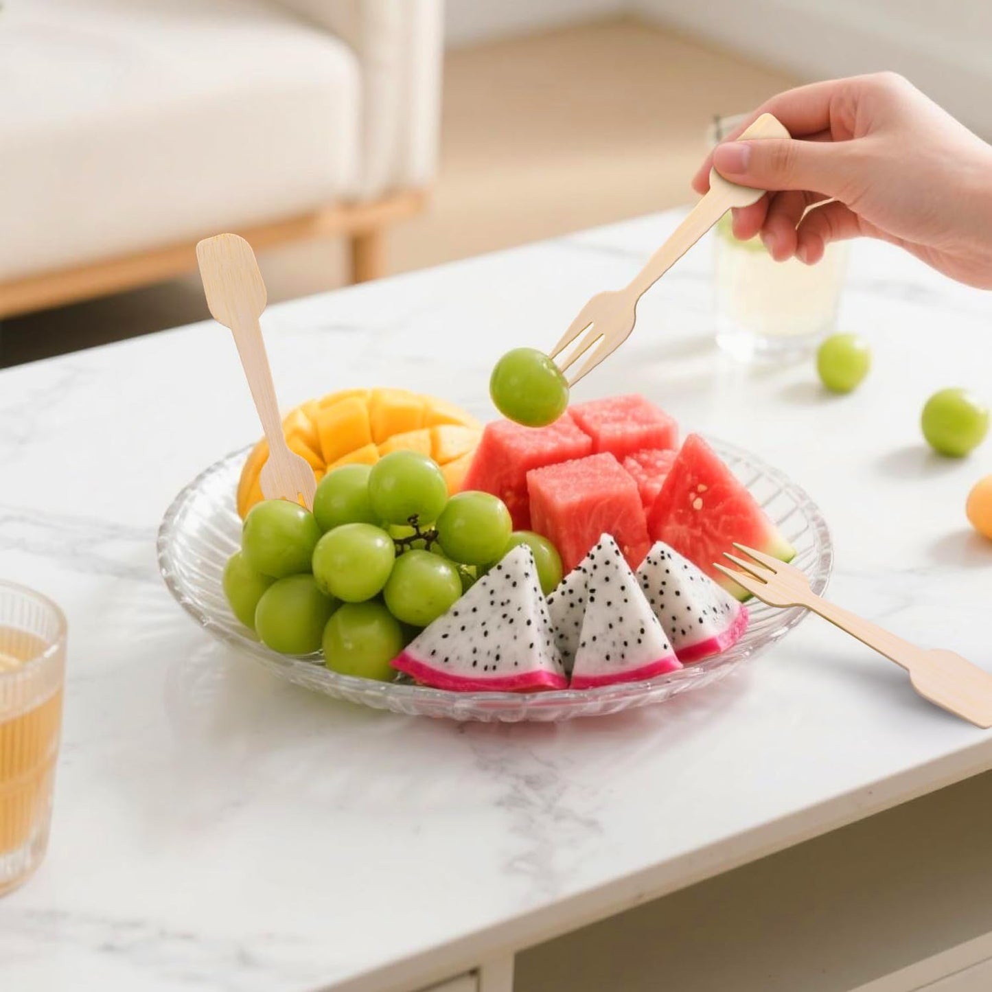 200 Bamboo Fork and Spoon 2 in 1, 4.72" Disposable Forks Spoons Combo Composatable Utensils for Charcuterie, Desserts, Appetizers, Snacks, Ice Cream, Small/Mini/Little Cutlery for Parties/Wedding