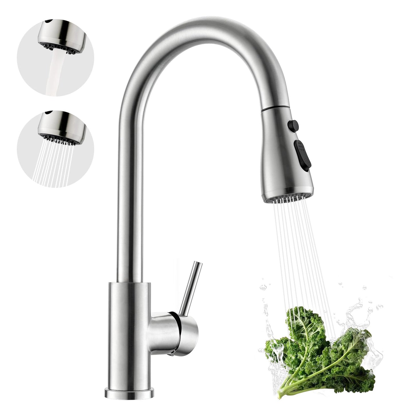 Kicimpro Kitchen Faucets with Pull Down Sprayer, NSF Certified Lead-Free 304 Stainless Steel Sink Faucet 1 Hole, Faucet for Kitchen Sink, Rv, Bar, Camper, Laundry, Easy Installation,Brushed Nickel