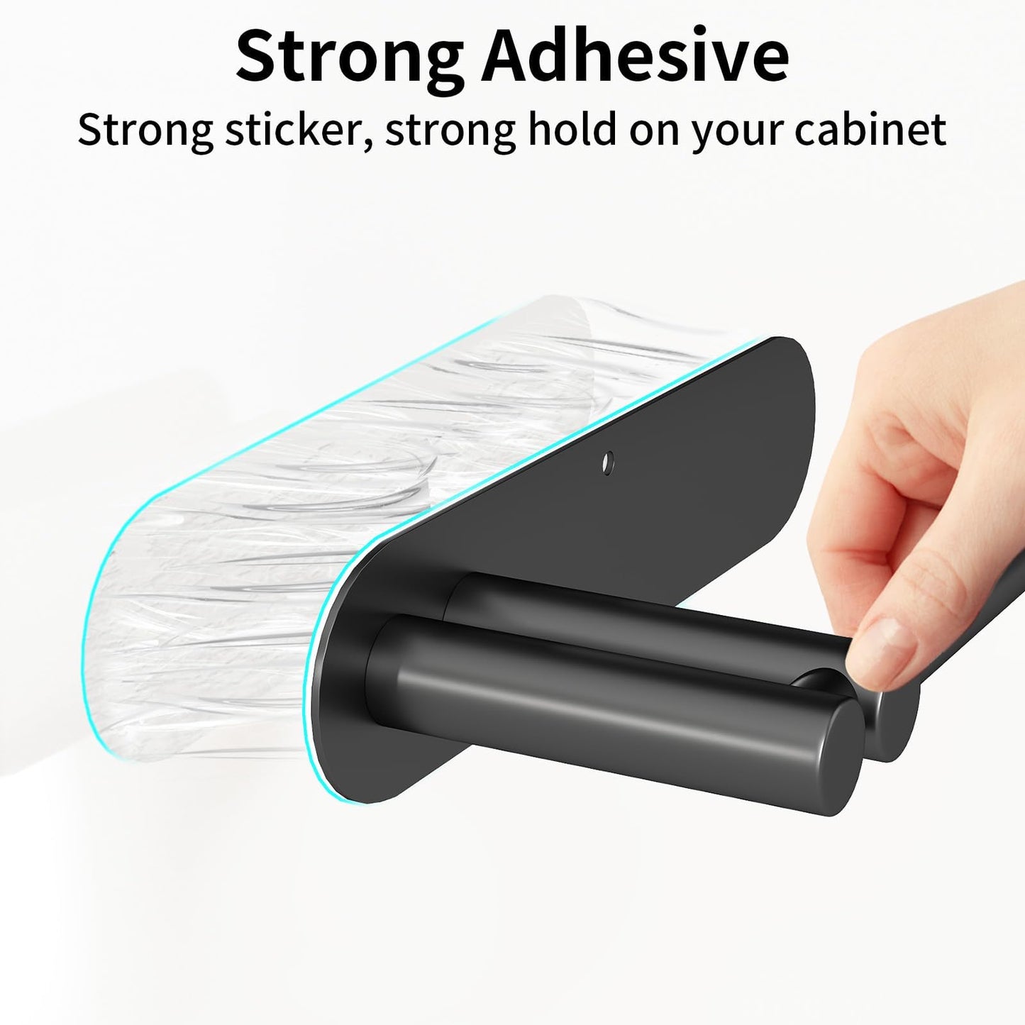 Paper Towel Holder Under Cabinet, Upgraded Dual-Rod Adhesive Paper Towel Holder with Longer Base, Stainless Steel Wall Mounted Holder for Kitchen Towels, No Drill, Black