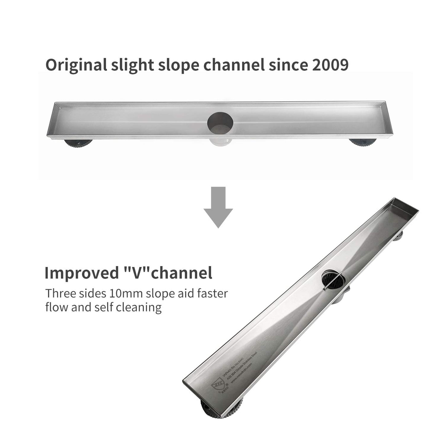 Neodrain 72-Inch Linear Shower Drain with 2-in-1 Flat & Tile Insert Cover,Brushed 304 Stainless Steel Rectangle Shower Floor Drain,Floor Shower Drain with Hair Strainer