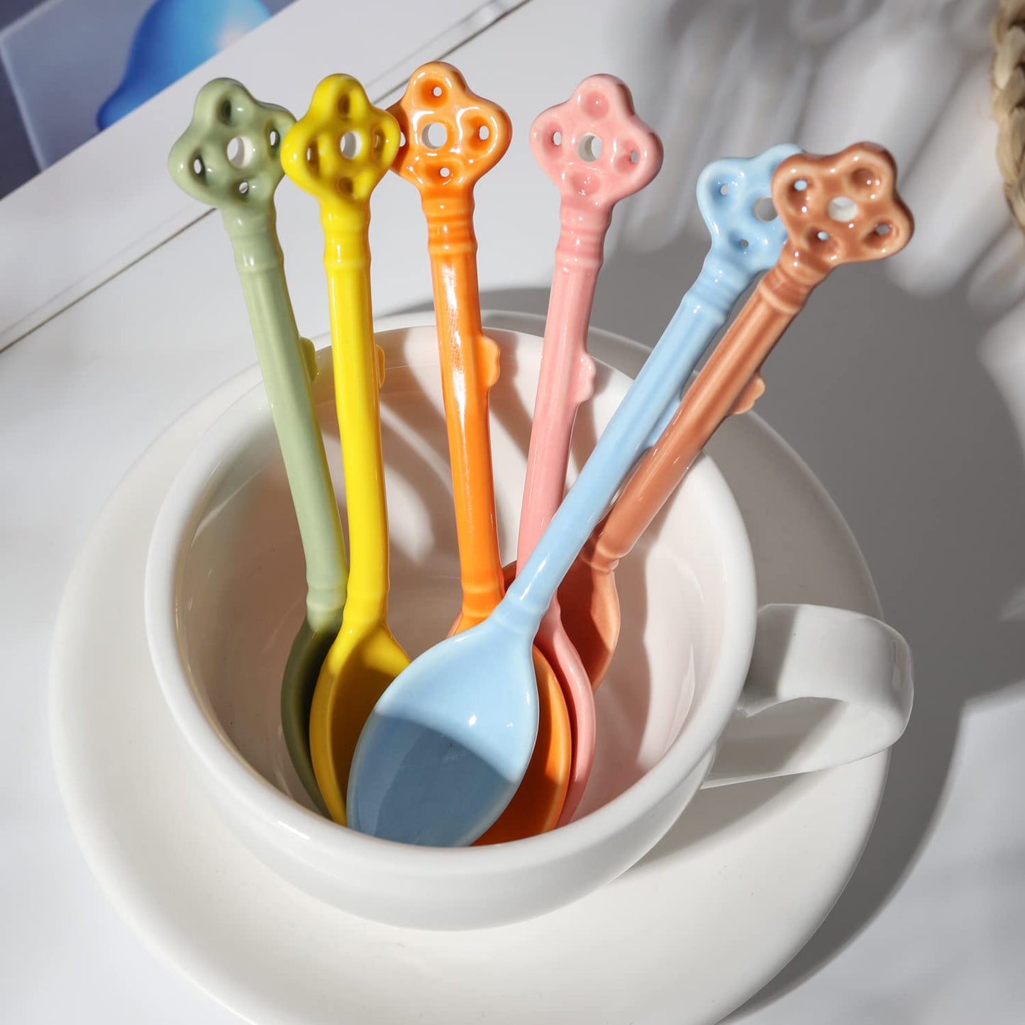 Ceramic Espresso Demitasse Spoons Set of 6 for Coffee, Dessert, Tea, Ice Cream