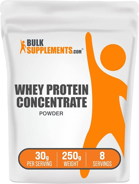 BulkSupplements.com Whey Protein Concentrate Powder - Whey Protein Powder Supplement, Unsweetened, Unflavored & Gluten Free, 30g per Serving, 250g (8.8 oz) (Pack of 1)