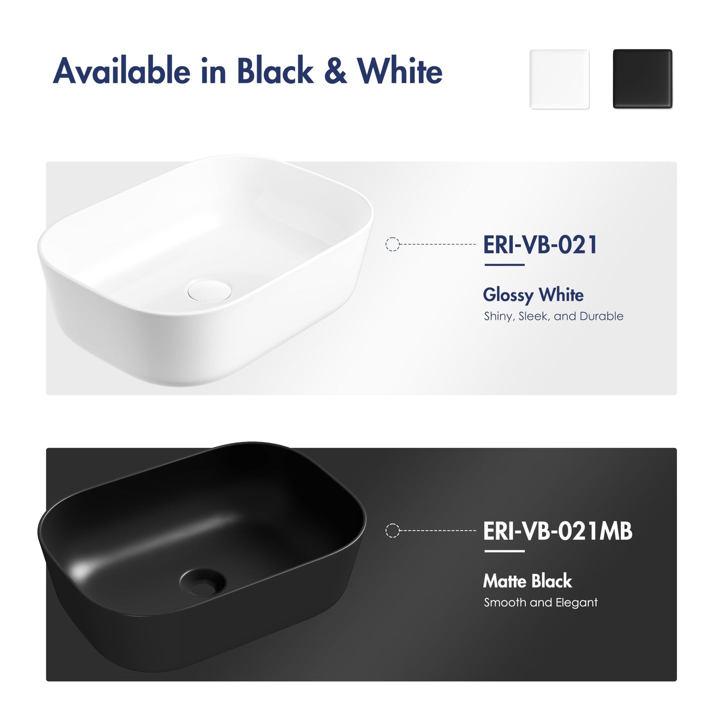 Bathroom Vessel Sink, Eridanus 18" x 13" White Vessel Sink Rectangular Bathroom Sink Porcelain Ceramic Vessel Sinks for Bathroom Vanity Sink Above Counter Basin