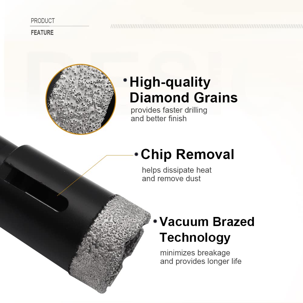 Diamond Core Drill Bits Set 12PCS - DARTOTEK Tile Hole Saw Kit (6/8/10/20/35/50/75/125/20mm/2/SDS/HEX for Porcelain, Ceramic Tile, Granite, Marble, Masonry