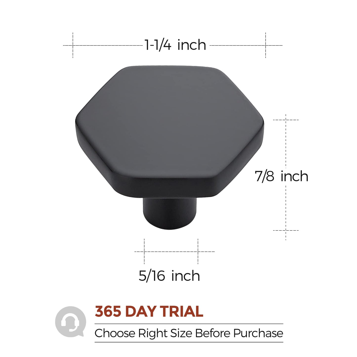 Home Expert Black Cabinet Knobs 1 Pack Solid Kitchen Cabinet Knobs Hexagon 1.1'' Flat Black Knobs for Kitchen Cabinets and Drawers Matte Black Dresser Knobs