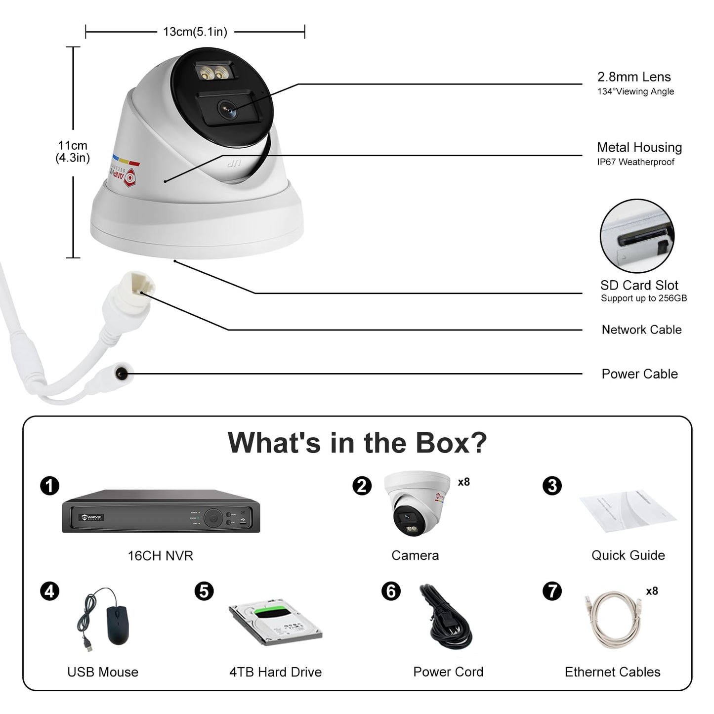 Anpviz 12MP@10fps 16Channel PoE Security Camera System, 8X12MP Wired PoE IP Cameras with Audio, Human Vehicle Detection, Smart Dual Light, 4K/12MP 16CH NVR with 4TB HDD for Business Home（H Series）