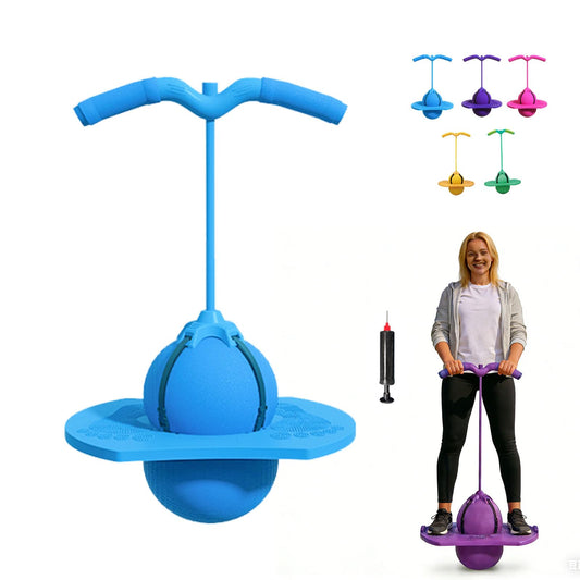 Balance Jumping Ball,Pogo Jumper with Handle and Ball Pump,High Jump Toy Bounce Jump Trick Board with Non-Slip Footpads,Perfect for Balance & Coordination (Blue)