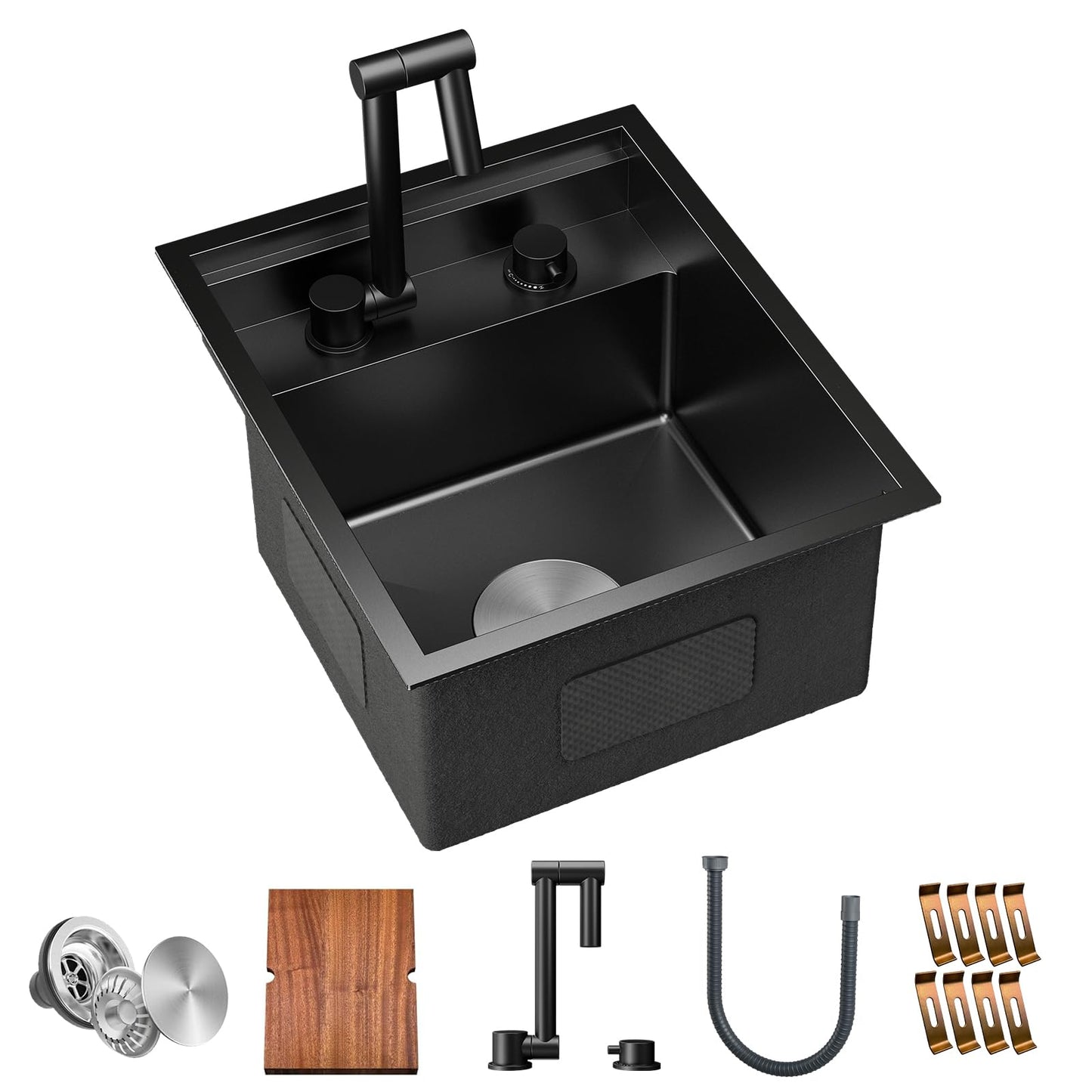 TORVA RV Kitchen Sink, 15 x 18 x 9 Inch Undermount Bar Sink 16 Gauge Stainless Steel Single Bowl Workstation Sink with Faucet Cutting Board, Dark Grey