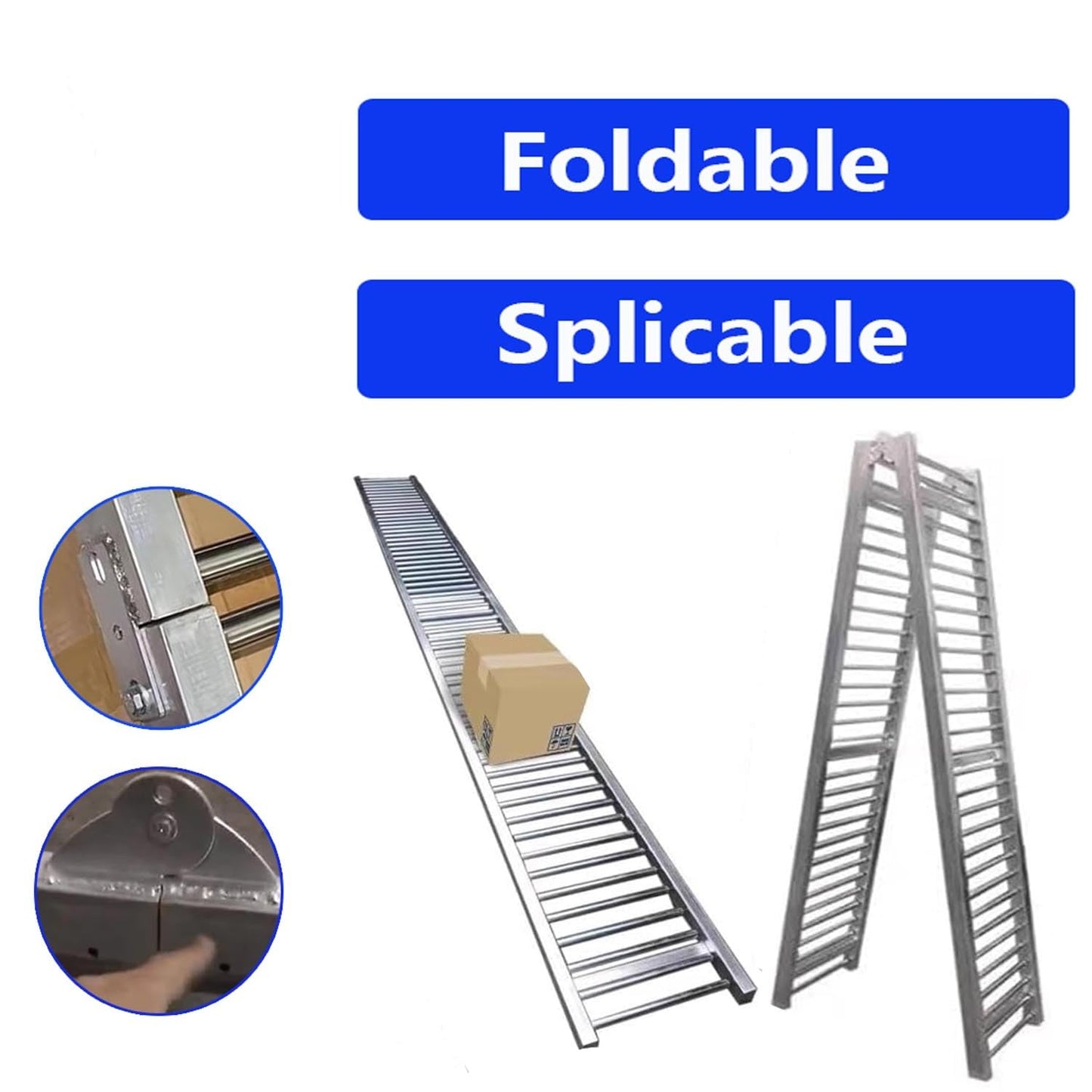 Heavy-Duty Portable Roller Conveyor Table, 40cm Wide, 330lbs Capacity, Foldable Flow Rail Rollers, Stainless Steel Frame for Warehouse & Assembly Line Use