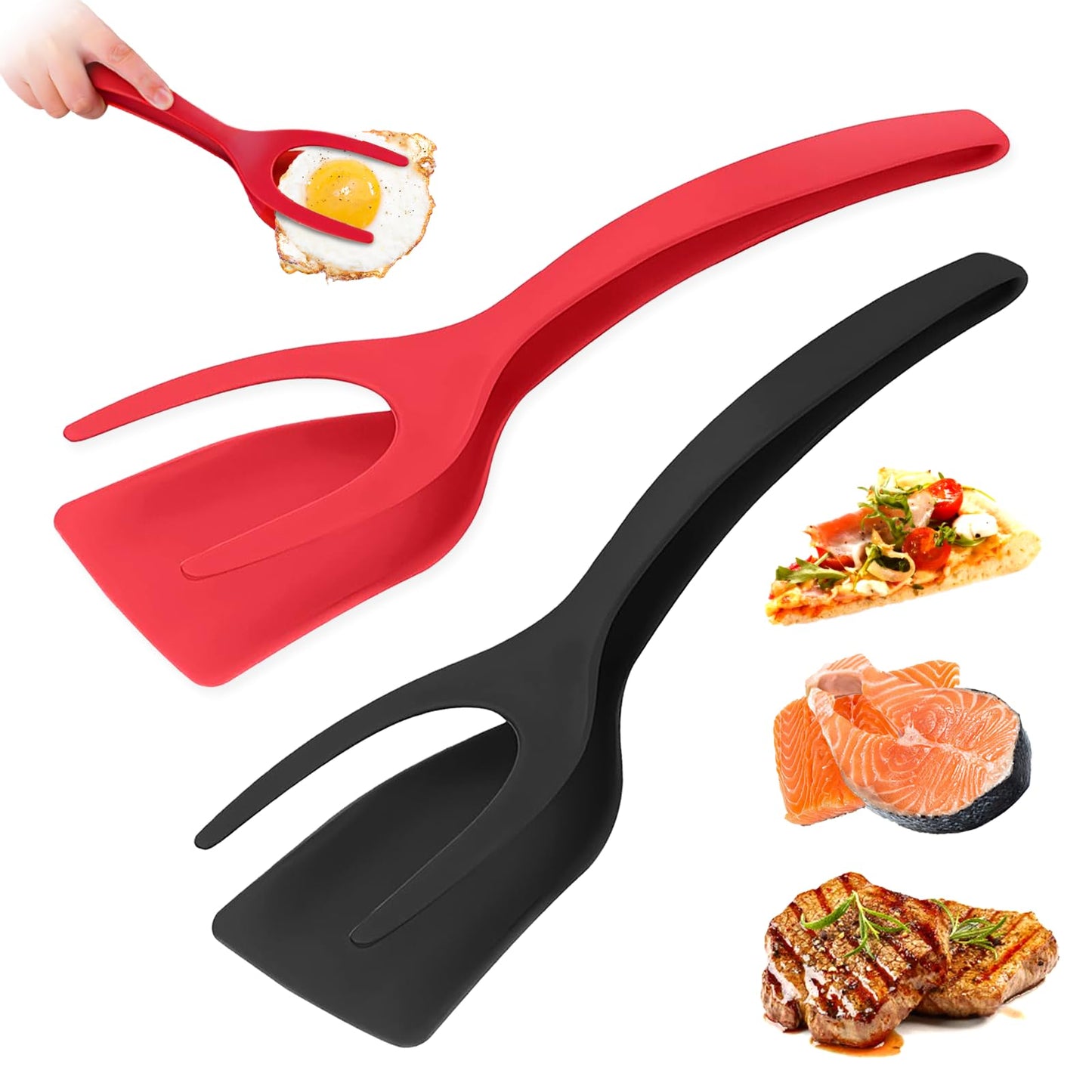 Egg Flipper Spatula Tongs 2 PCS Spatula for Non Stick Frying Pan 2 in 1 Grip & Flip Kitchen Tongs, High Heat Resistant BPA Free Cooking Utensils, Ideal Cookware for Pancakes, Fish, Eggs, Toast