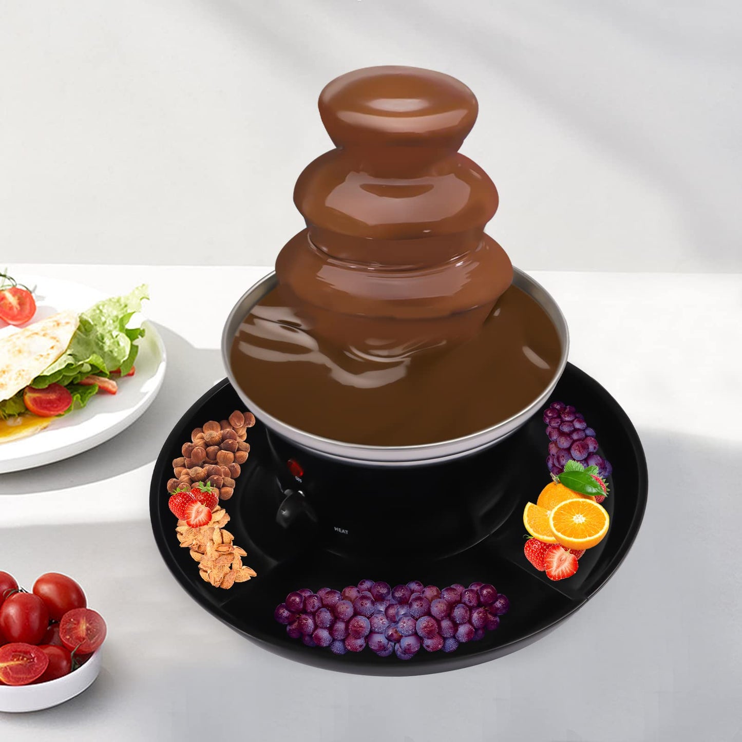 3 Tier Chocolate Fountain Machine, 40W 120V 1Lb Capacity Electric Chocolate Fondue Fountain Machine Stainless Steel Electric Melting Machine with Fruit Plate for Family Gatherings Weddings Birthdays