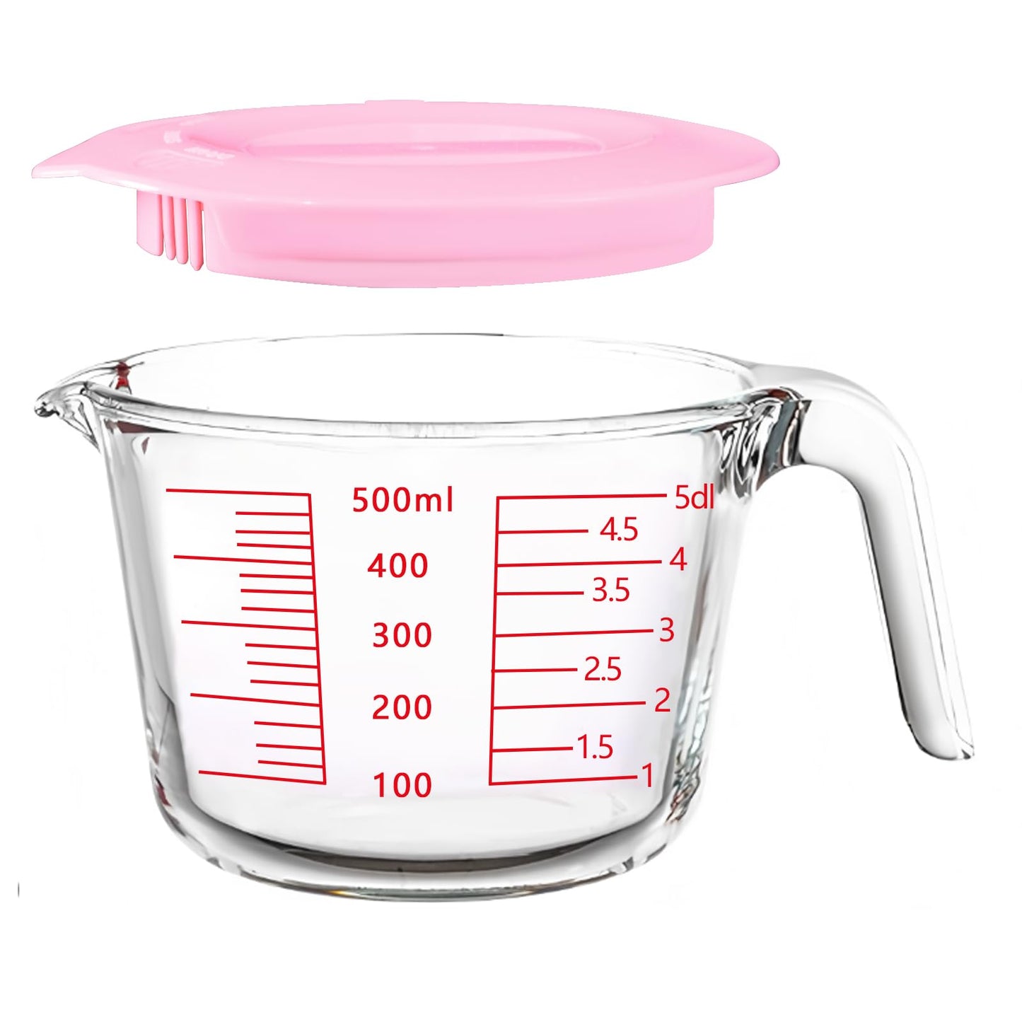 2-Cups Glass Measuring Cups with Lids Set, Measuring Jugs with Handle Liquid Measuring Cups Kitchen Mixing Bowl, Microwave, Oven, and Dishwasher Safe
