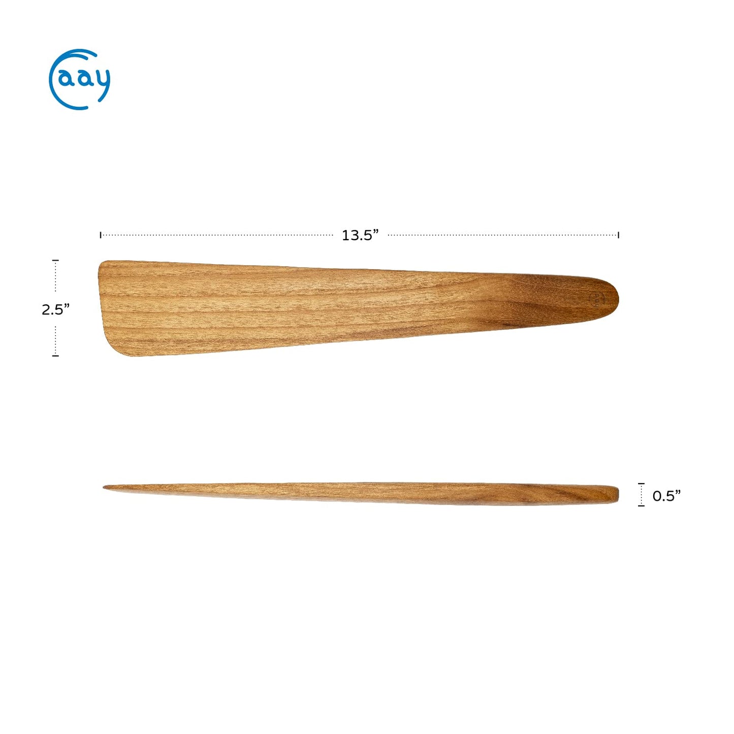 FAAY 13" Flat Wooden Spatula for Cast Iron, Egg Flipper, Pan Scraper, Handcraft from High Moist Resistance Golden Teak for Non Stick Cookware (13")