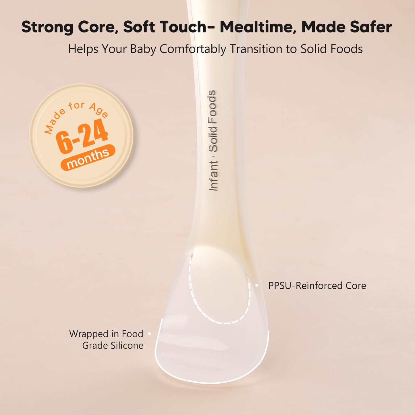 Omnilove Silicone Baby Spoons 2-Pack with Case, Self Feeding 6 Months, Baby Led Weaning Supplies, Toddler Utensils with Safety Chain, Toddler Essentials, Dishwasher Safe Baby Safety Products