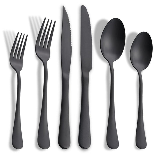 Joincook 36-Pieces Matte Black Silverware Set with Steak Knives,Stainless Steel Flatware Set for 6,Modern Cutlery Utensils Set,Spoons and Forks Set for Restaurant,Dishwasher Safe