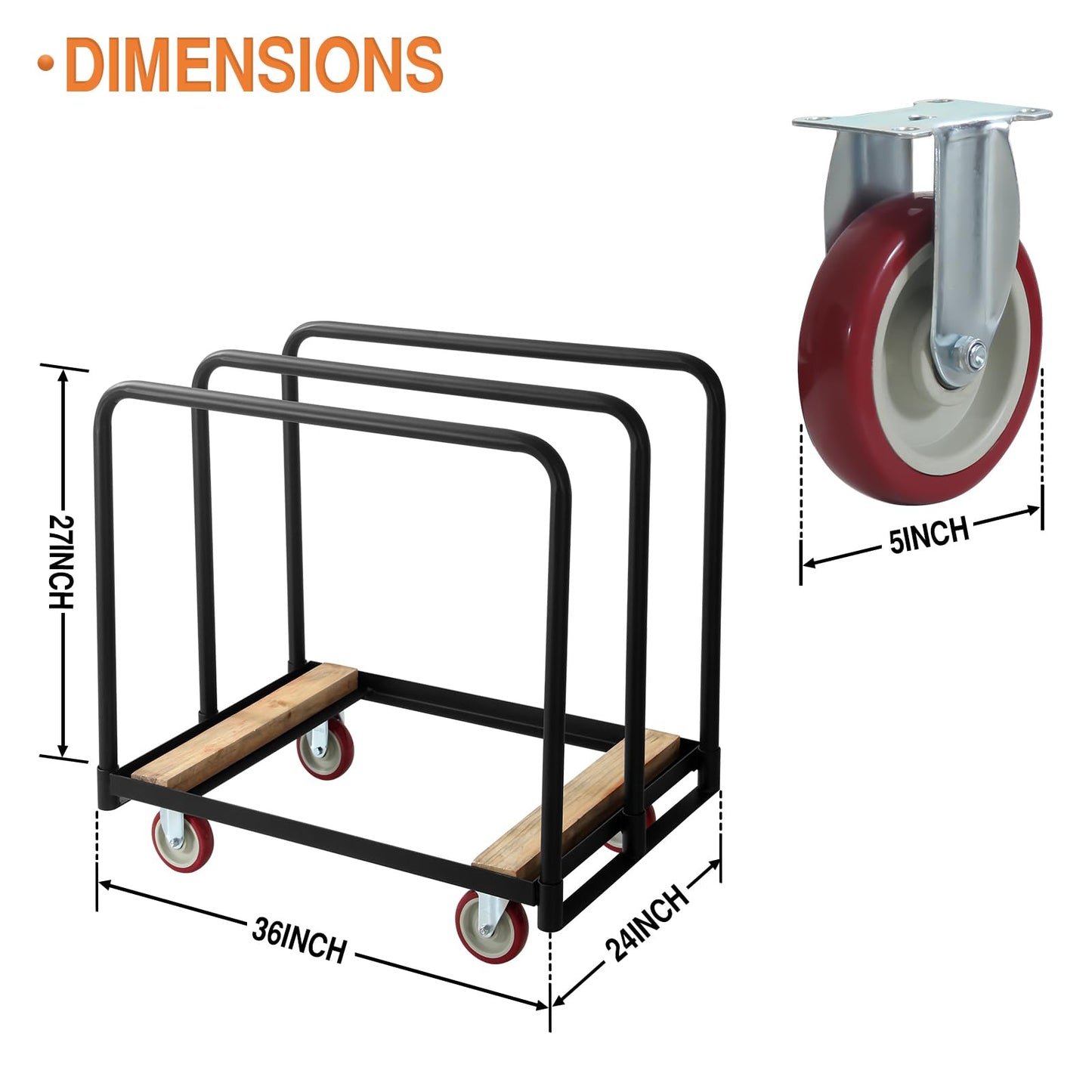 Drywall Cart Steel Panel Truck, 1500 Lbs Capacity, Heavy Duty Flatbed Dollies Carts with Wheels, Table Cart, Utility Tool Cart for Handling Wall Panel, Folding Table, Lumber, Mattress
