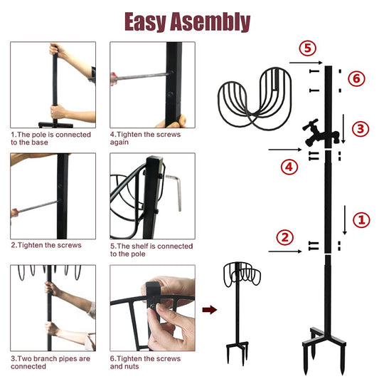 Artigarden Freestanding Garden Hose Holder Stake with Brass Faucet, Heavy Duty Metal Water Pipe Storage Stand Rack for Outdoor