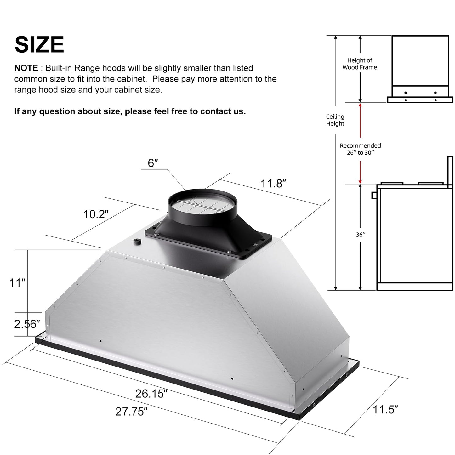 BRANO Range Hood Insert 30 Inch, 900 CFM Voice/Gesture/Touch Control Build-in Kitchen Hood Vent with 4 Speed Exhaust Fan, Memory Mode, Adjustable Lights, Ducted/Ductless Convertible
