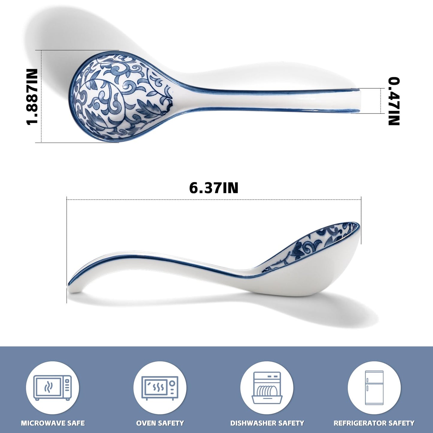 Ceramic Soup Spoons, Asian Soup Spoon Chinese Set of 4 Japanese Ramen Long Handle Soup Spoons for Udon,Pho,Ramen,Miso,Cream Soup,Pasta,Eel Rice,Broth Soup,Dumplings
