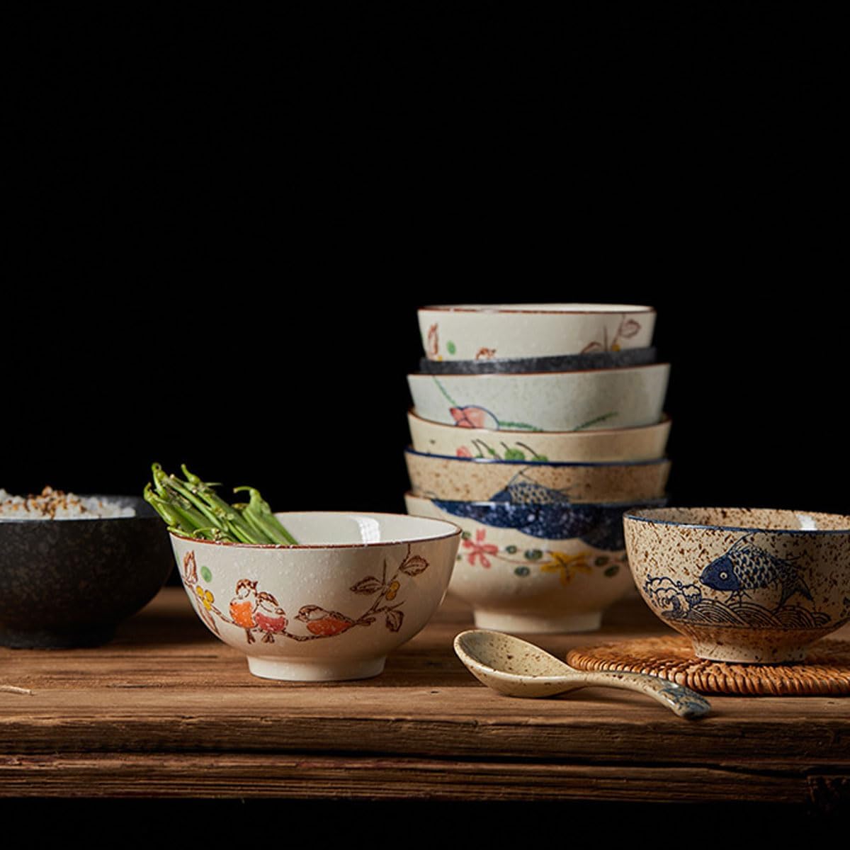 Cereal Bowls Set of 6，10 Oz Ceramic Soup Bowls,4.5 inch Color Kitchen Bowl for Cereal, Salad, Soup, Dessert, or Snacks (6-piece set)
