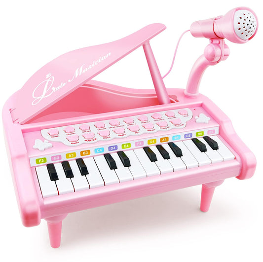 Love&Mini Piano Keyboard Toys for Girls - 24 Keys Toddler Piano Music Toy Instruments with Microphone，Pink Piano Toys for 1 2 3 4 5 Years Old Girls Birthday Xmas Gifts (24 Keys Pink Piano Toy)