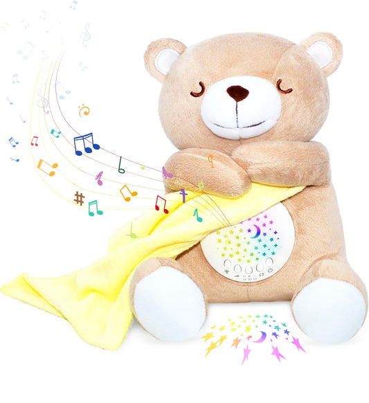Baby Sleep Soother, Cry Activated Sensor Teddy Bear Lullabies & Mom Heartbeat, Nursery Toddler Star Night Light Projection Sleep Aid, Unique Girl, Baby boy and New Baby Gifts