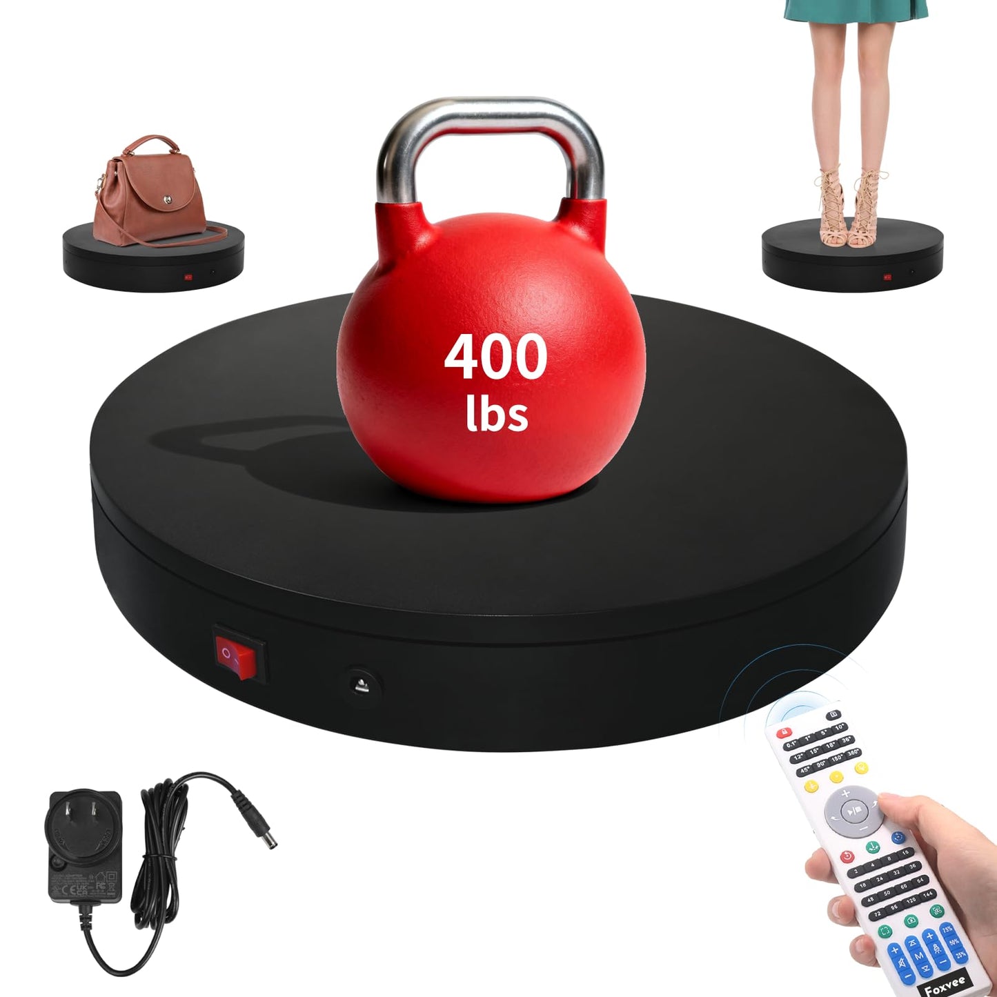Foxvee Remote-Controlled Motorized Turntable,Motorized Rotating Display Stand,Speed-Adjustable Rotating Platform,Multi-Mode 360° Photography Turntable for 3D Scan,Photography,Showcase(13.8in/Black)