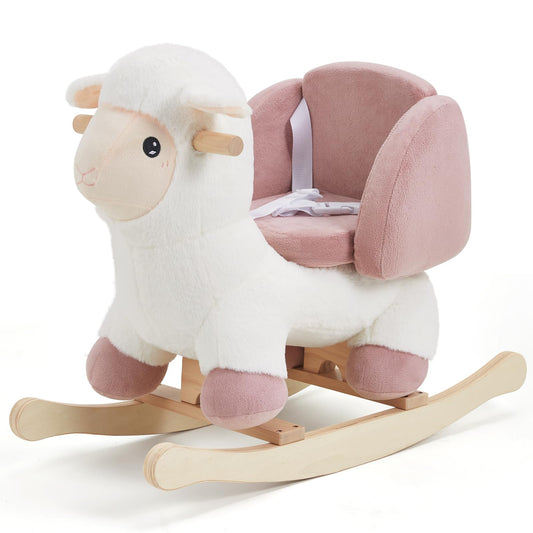 labebe - Baby Sheep Rocking Horse, Kids Plush Stuffed Rocking Animals, Ovis Aries Rocker with Seatbelt for 6 Months Babies, White Romney Rocking Horse for Toddler 1-3 Age Girl