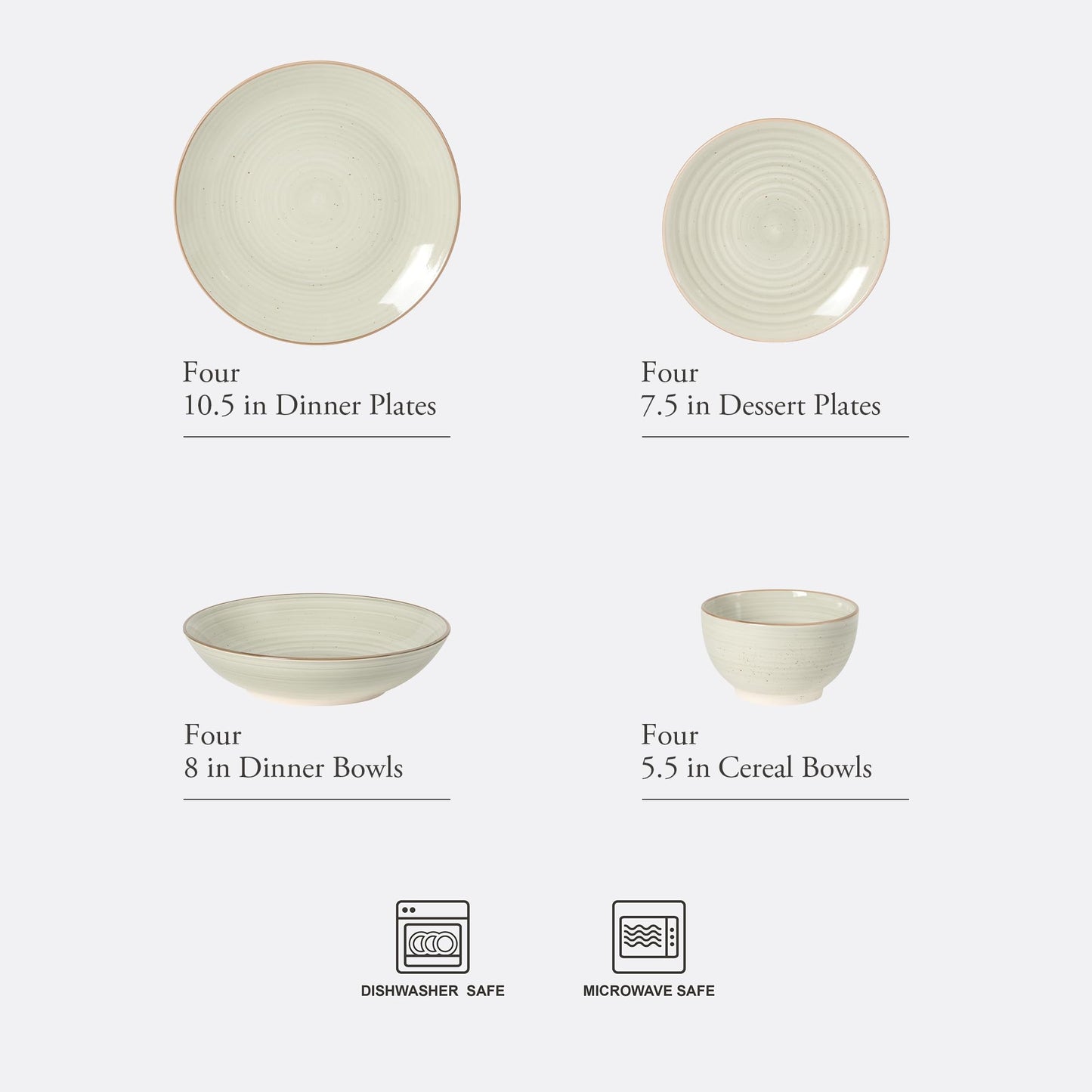 Gibson Home Stonebury 16 Piece Plates and Bowls Cream Grey Dishes - Handpainted Stoneware Dinnerware Set - Service for 4