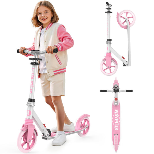 WAYPLUS Kick Scooter for Ages 6+,Kid, Teens & Adults. Max Load 240 LBS. Foldable, Lightweight, 8IN Big Wheels for Kids, Teen and Adults, 4 Adjustable Levels. Bearing ABEC9