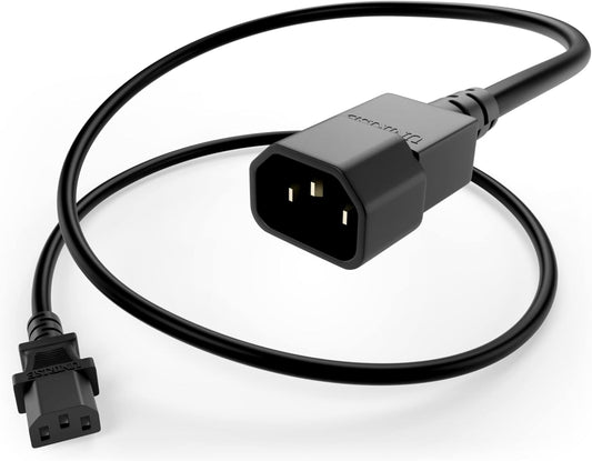 UNC C13 C14, 1 15 250V, 14AWG PDU Power Cable to Foot Black, Amp UL Listed, IEC Extension Cord, Reliable Server Rack