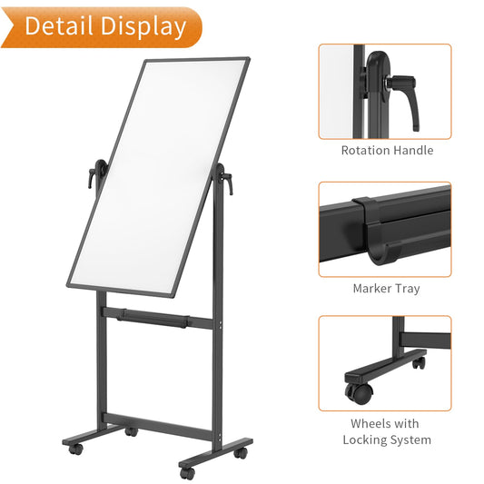 VIZ-PRO Double-Sided Magnetic Mobile Whiteboard, 48 x 24 Inches, Black Aluminium Frame and Stand