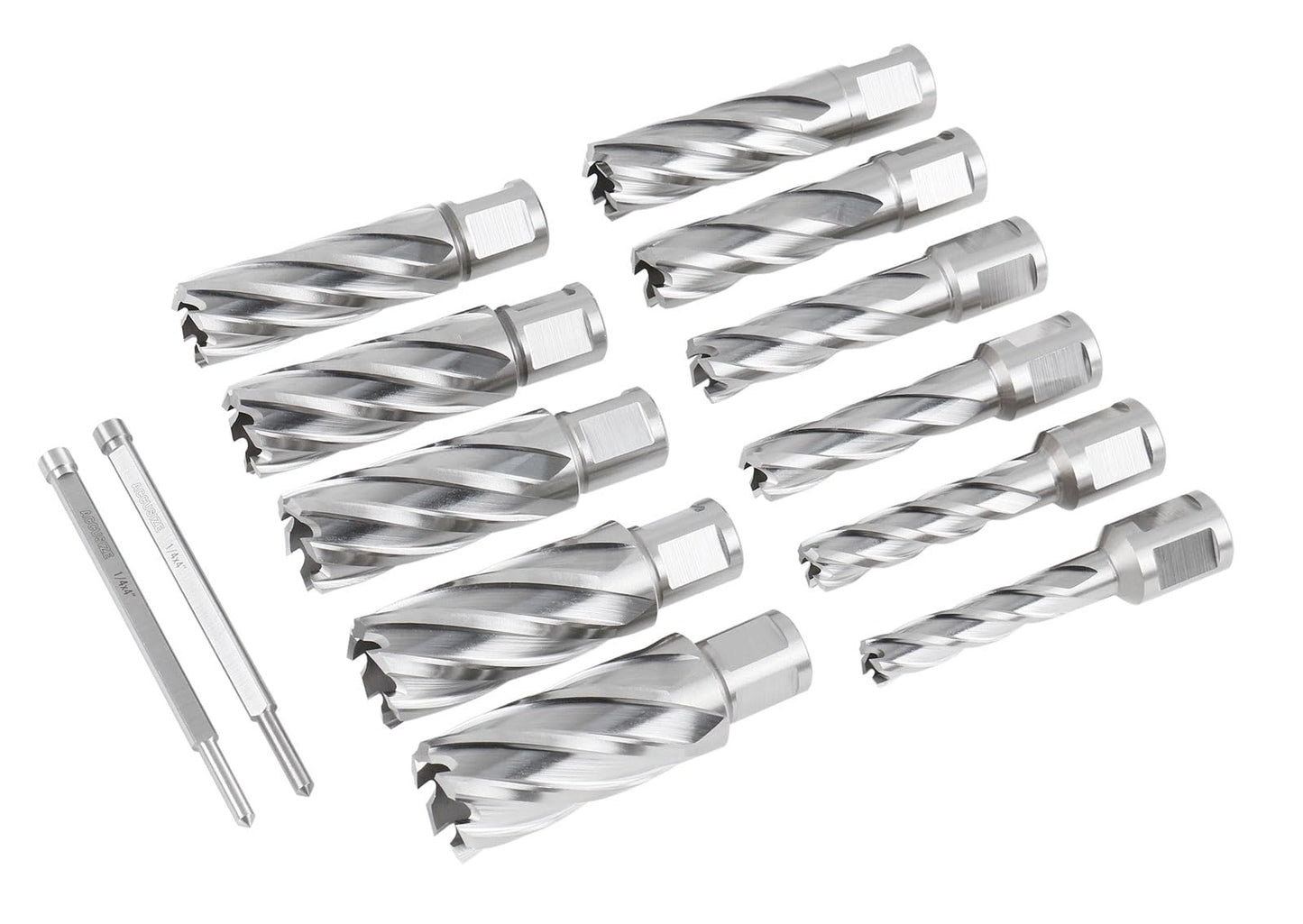 Accusize Industrial Tools 13 Pc 7/16'' to 1-1/16'' H.S.S. Annular Cutters, 2'' Cutting Depth, 3/4'' Weldon Shank, with 2 Pilot Pins, Strong Case, N2