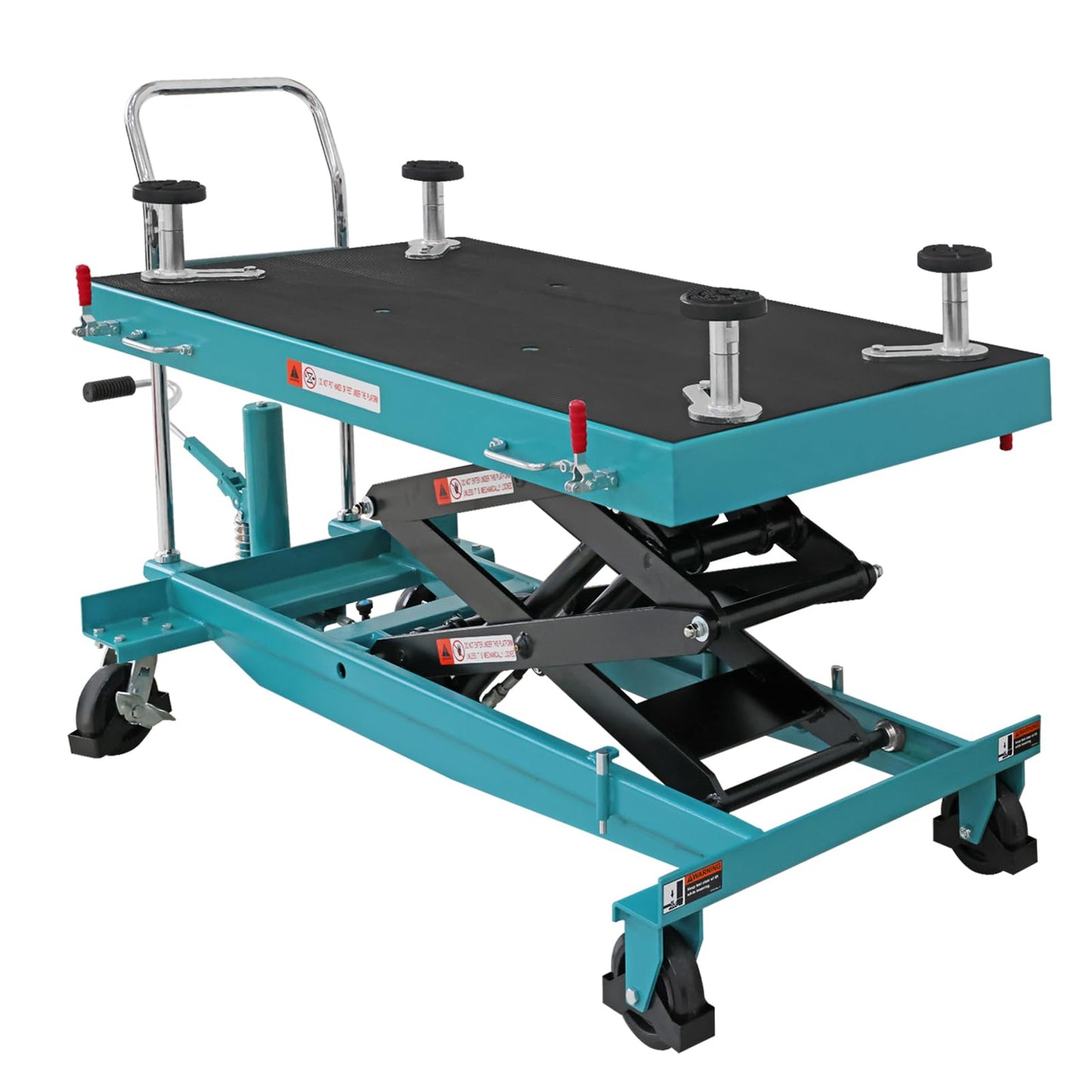 Hydraulic Lift Table Cart, 2,200 lb Capacity, 21.65"–68.9" Lift, 59" x 31.5" Anti-Slip Floating Platform, Insulated Tray, Dual Cylinder, PU Brake Casters
