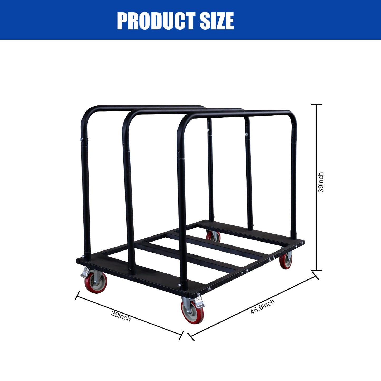 Folding Table Cart, Heavy Duty Table Dolly with 5" PU Swivel Wheels, 1800 LBS Capacity Drywall Trolley, 10 Table Load for Party Events, Hotel, Warehouse, Factory, Moving Panels, Drywall, Boxes
