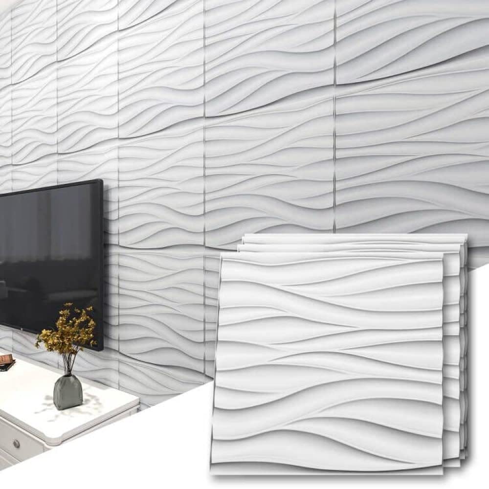 Art3d 19.7" x 19.7" (Pack of 12) Wall Panel Wavy, White