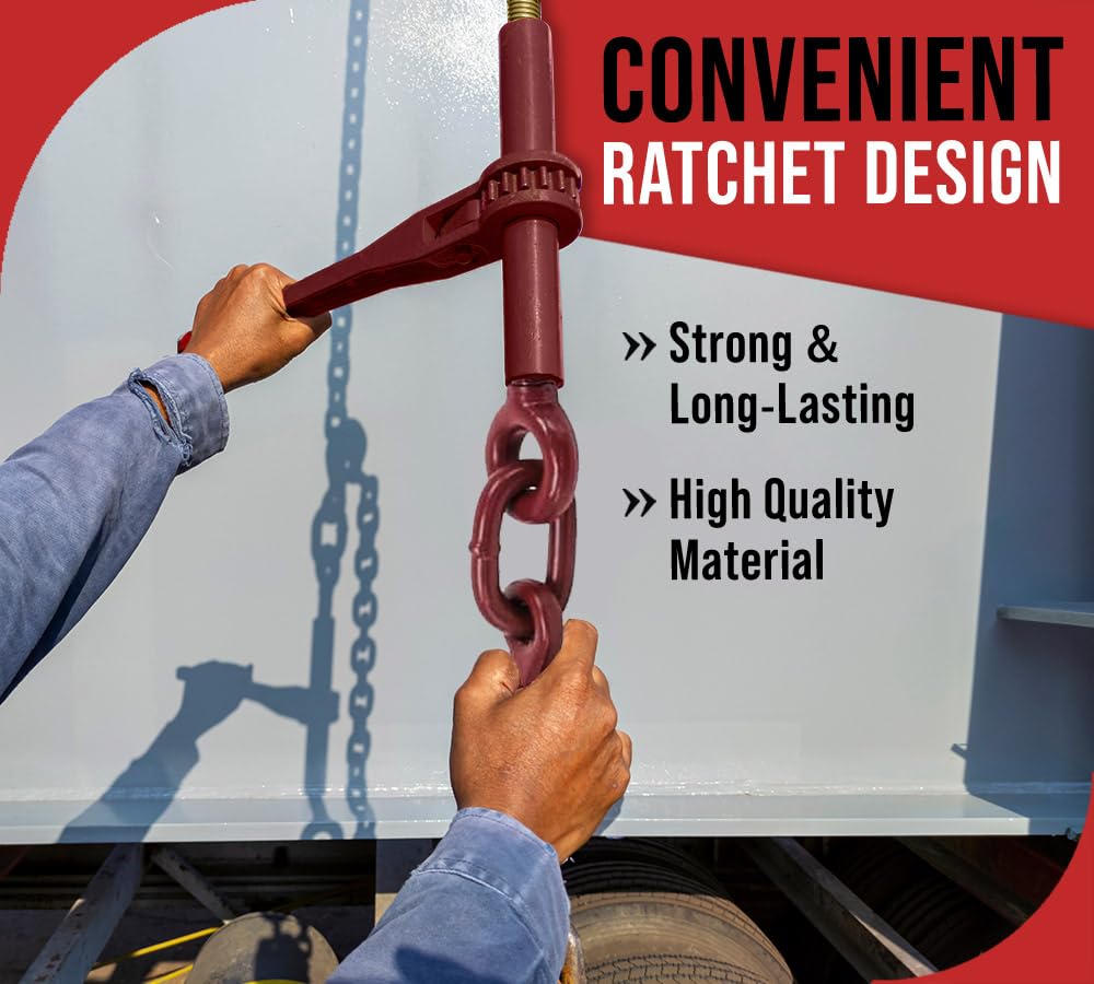 (4 Pack) Mytee Products 5/16"-3/8" Heavy Duty Ratchet Chain Binder w/Grab Hooks 5,400 Lbs Working Load Limit | Tie Down Hauling Chain Binders for Flatbed Truck Trailer