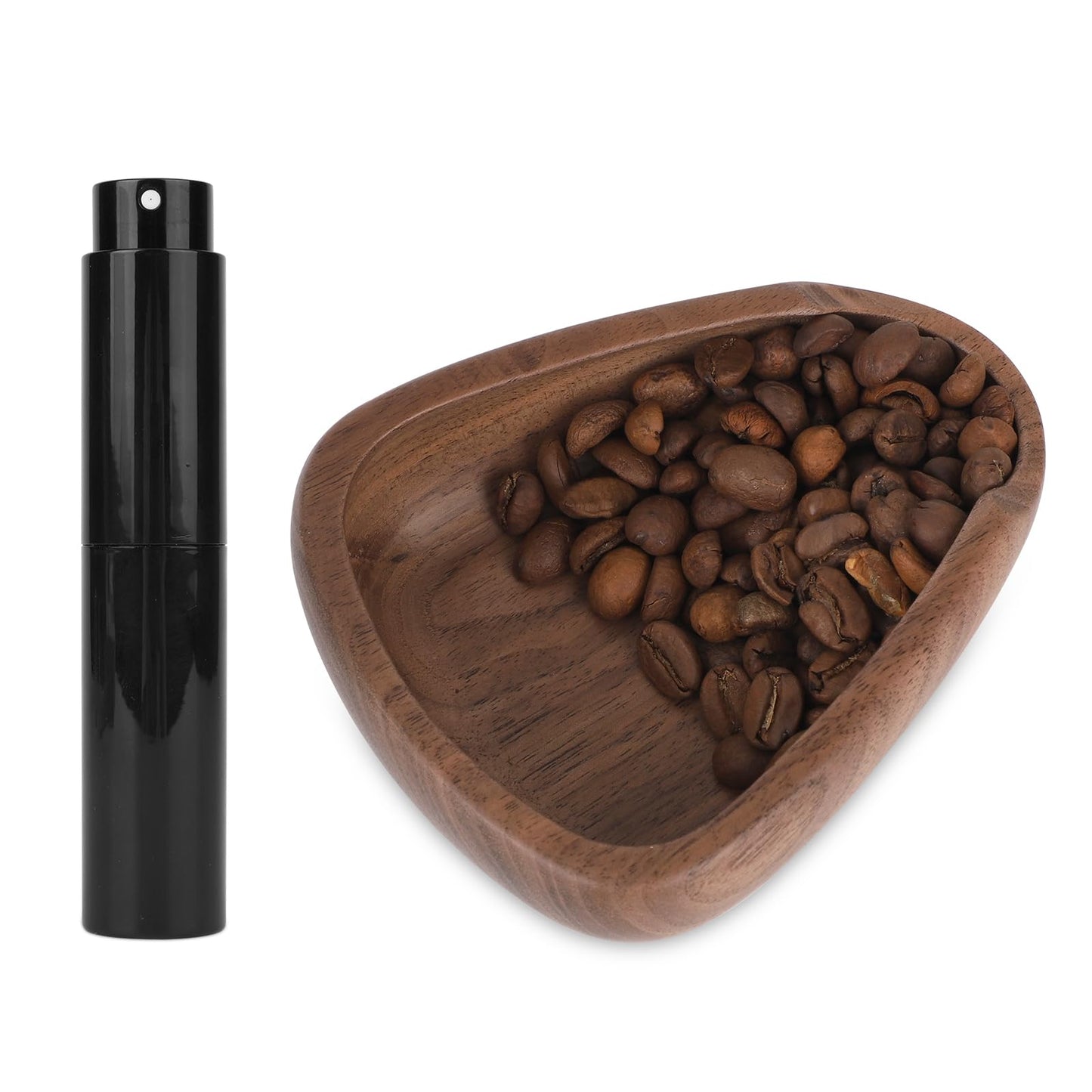 Coffee Bean Dosing Cup and Spray Bottle Set, Walnut Wood Bean Measuring Tray Espresso Accessories Tools Kit with RDT Static Reduction Spray Spritzer for Coffee Lovers Gift